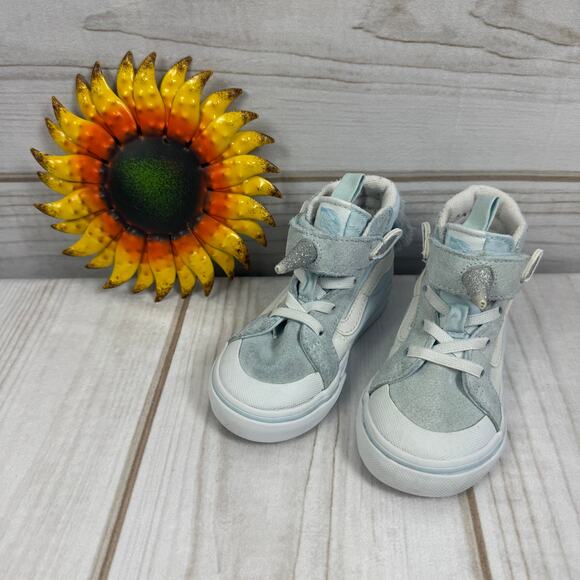 Vans Sk8-Hi Unicorn High Top Sneakers Baby Blue Glitter Horn Toddler Shoes 7C - Picture 1 of 7